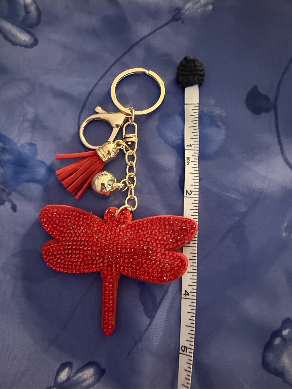 Red Dragonfly Crystal Keychain Tassel Bag Charm
